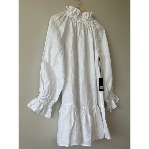 NWT Ephemera Ruffle High Neck Linen Garland Smock Dress in White - Picture 4 of 11